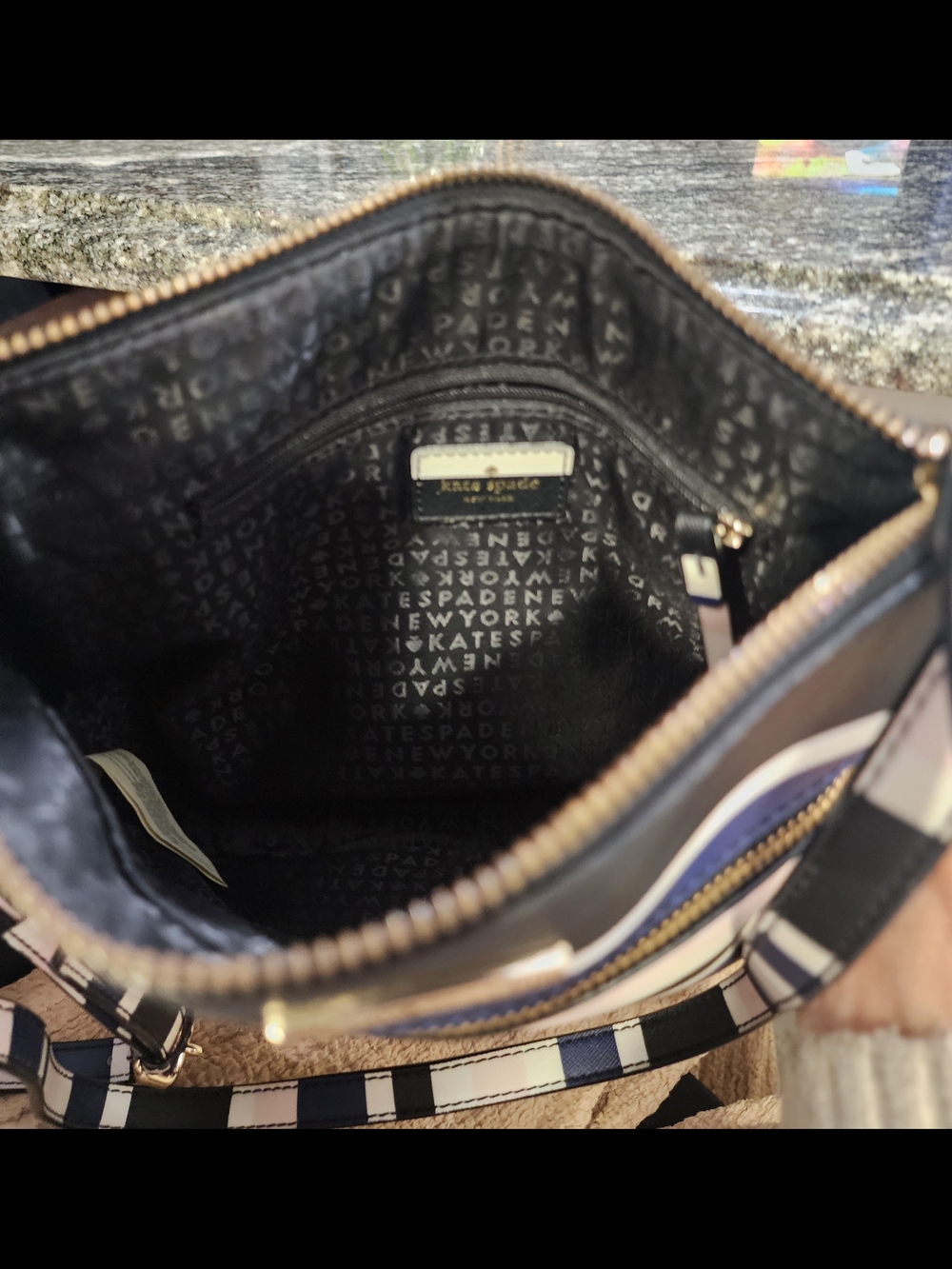 kate spade Laurel Way Striped Crossbody in Navy, Black & Pale Pink-9.5×9×1.5 - Picture 5 of 6